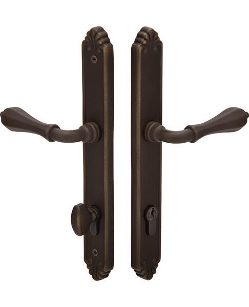 Emtek 1-1/2" x 11" Non-Keyed Passage Function Multi Point Trim with 3-5/8" Center and Lost Wax Cast Bronze Tuscany Style Plate