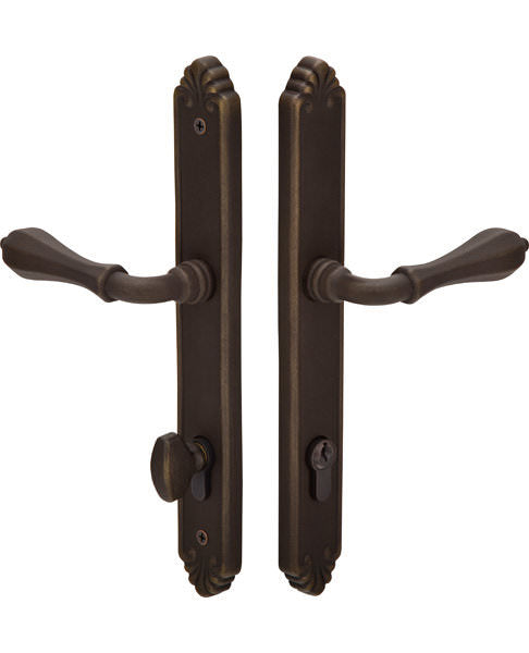 Emtek 1-1/2" x 11" Non-Keyed Passage Function Multi Point Trim with 3-5/8" Center and Lost Wax Cast Bronze Tuscany Style Plate