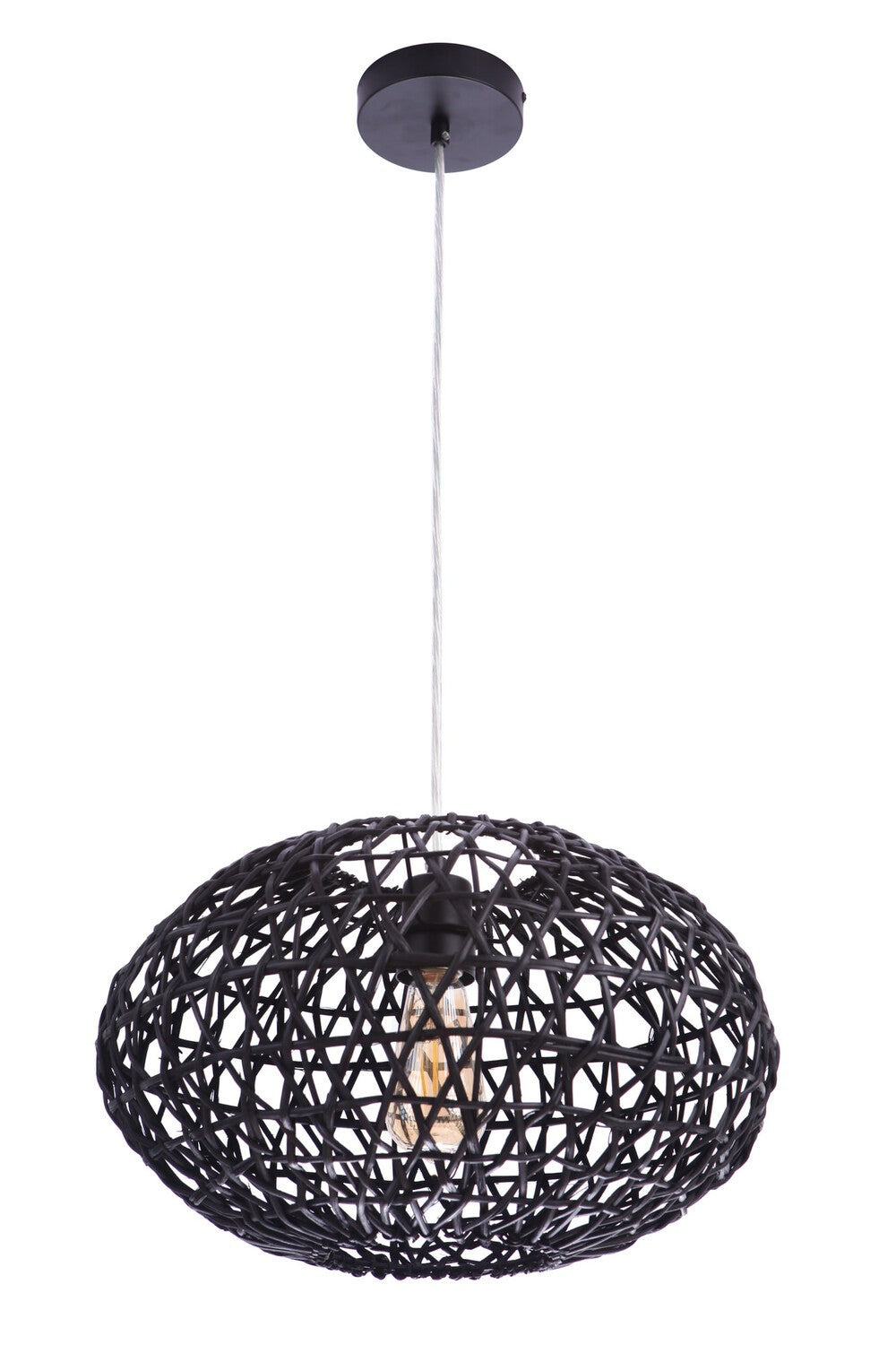 Craftmade P2003-FB Natural Pendant 1 Light Pendant w/ Woven Black Rattan Orb in Flat Black