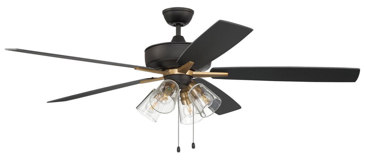 Craftmade S104FBSB5-60BWNFB 60" Super Pro 104 Ceiling Fan in Flat Black / Satin Brass