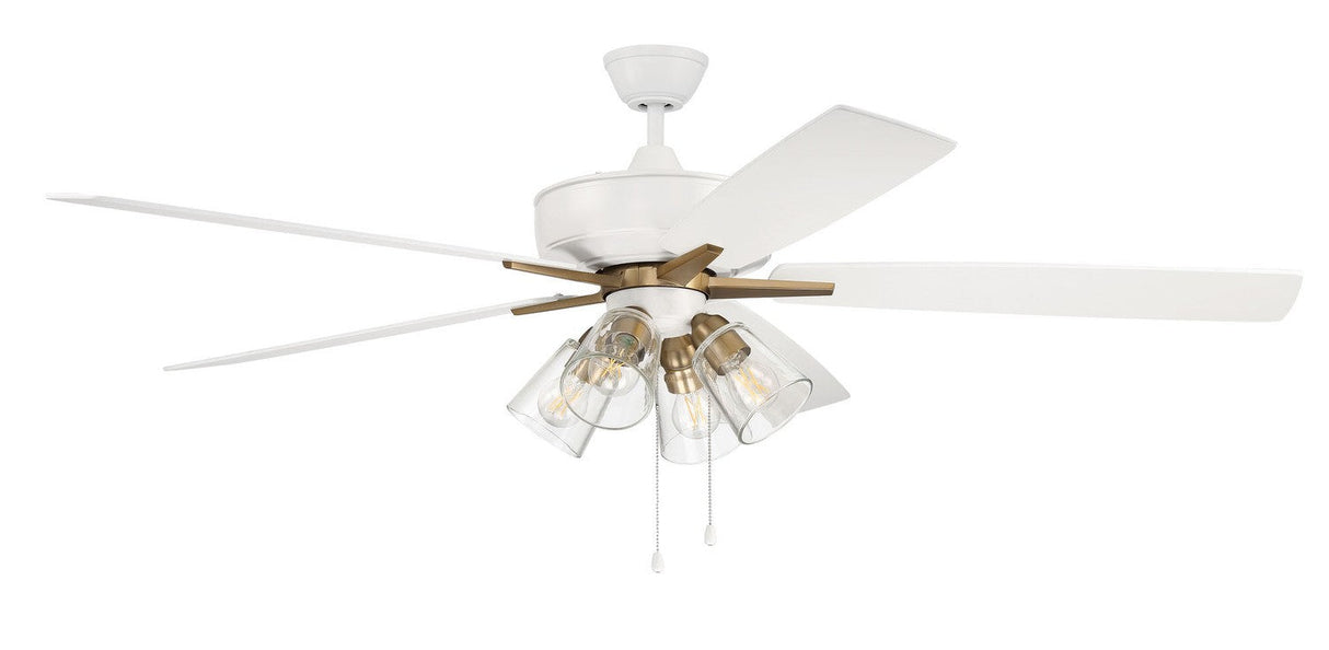 Craftmade S104WSB5-60WWOK 60" Super Pro 104 Ceiling Fan in White / Satin Brass